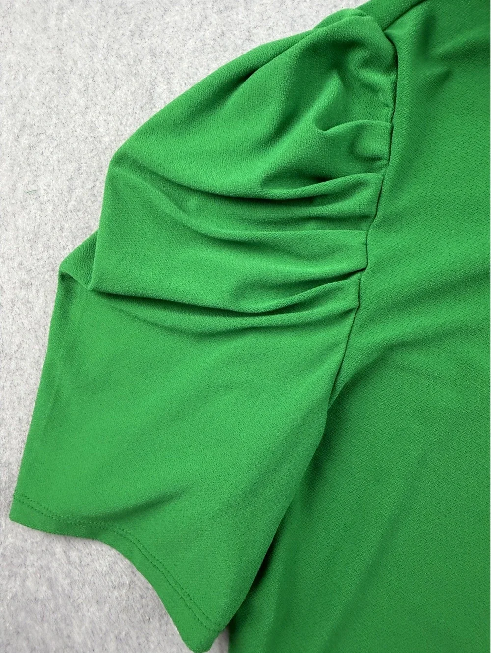 Kelly Green Puff Ruffle Neck Stretch Top - Picture 3 of 6